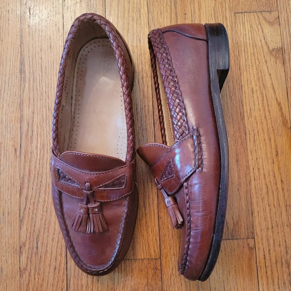 Allen Edmonds MAXFIELD Brown Tassel Loafers 9.5D Braided Leather Dress Shoes